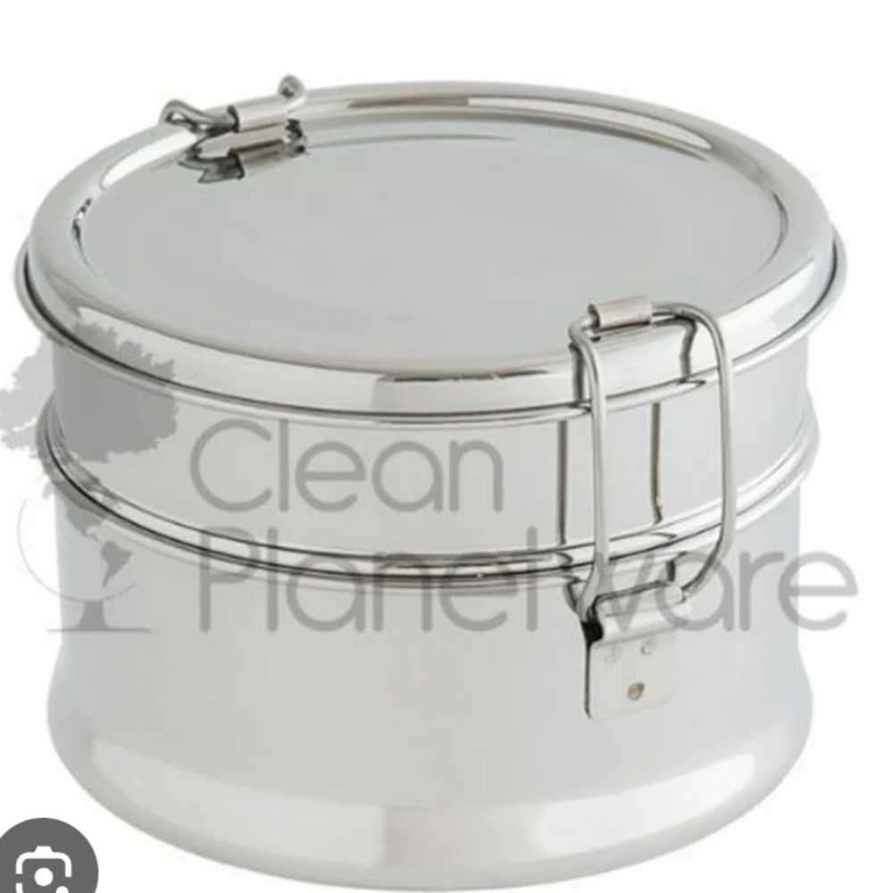 Silver Cylindrical Storage Container with Locking Lid